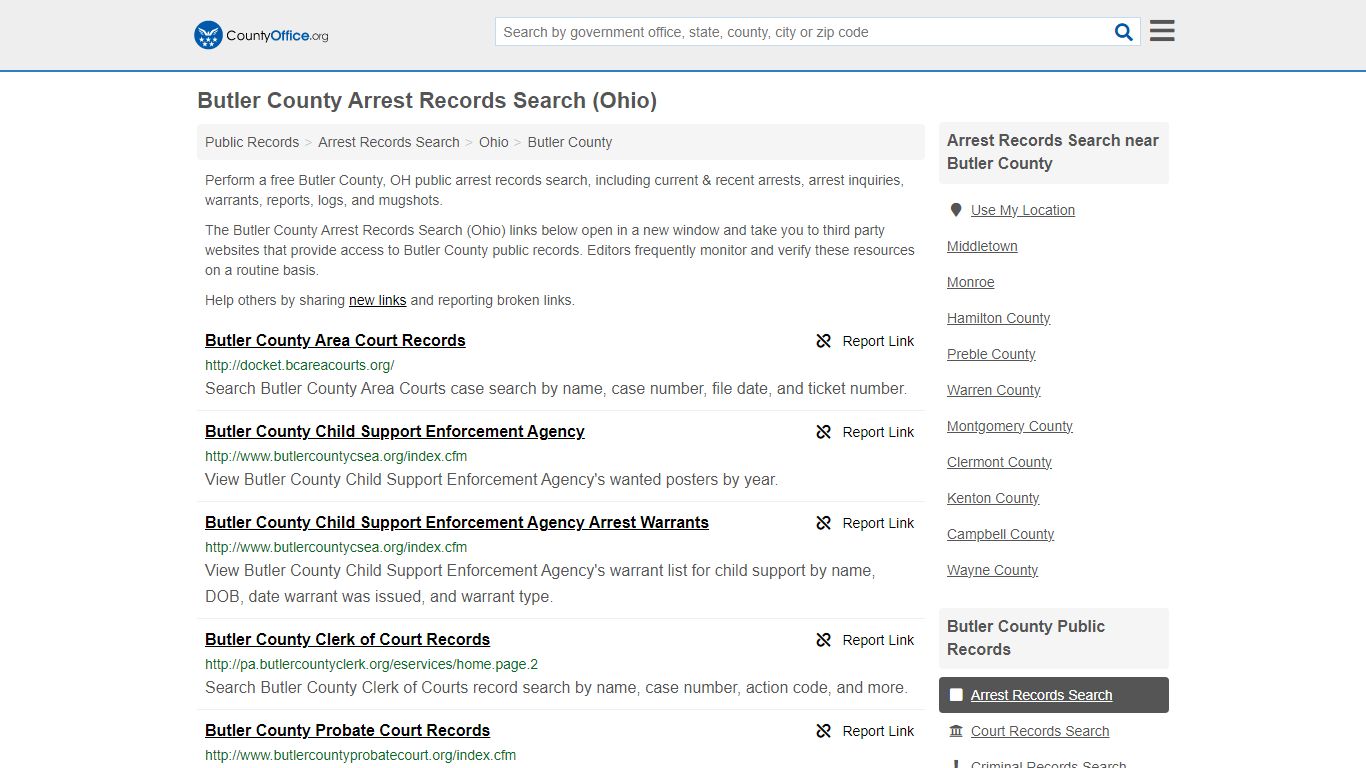 Butler County Arrest Records Search (Ohio) - County Office